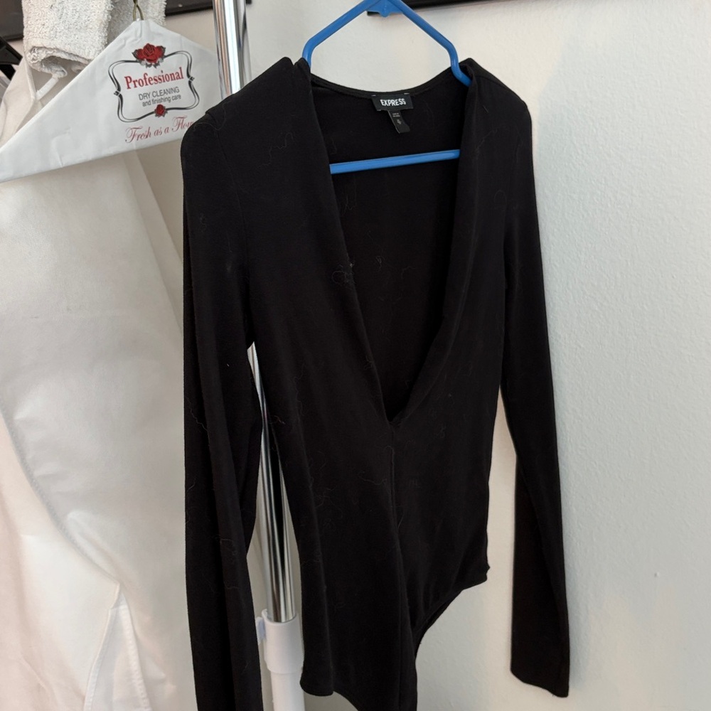 Express Deep V-Neck Black Bodysuit